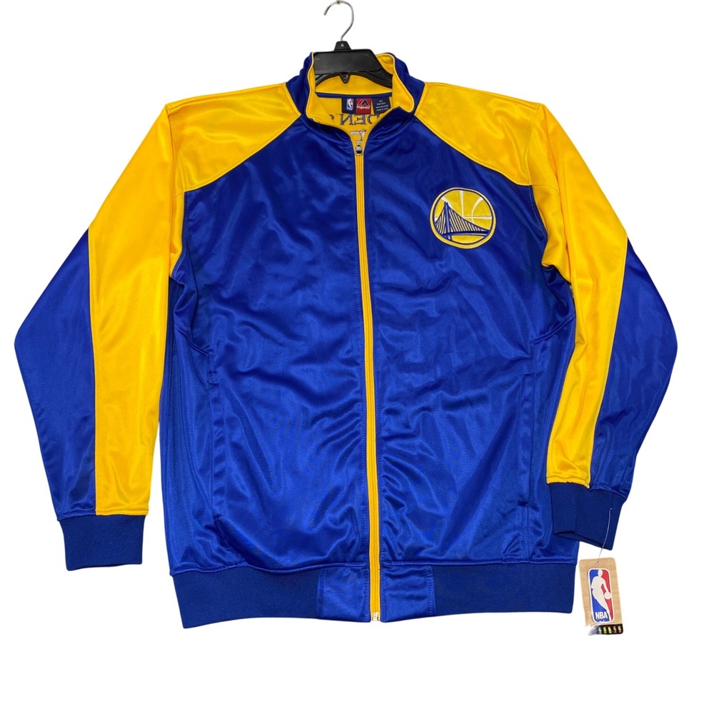 Golden State Warriors NBA Track Jacket Mens XLT BlueYellow Full Zip Majestic NWT - Picture 1 of 8